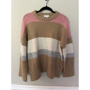 Topshop Supersoft Stripe Sweater Long Sleeve Crew Neck Color Blocked Tan US 8-10